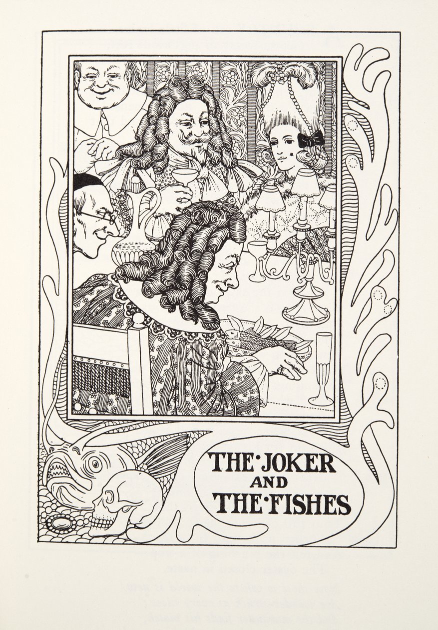 Joker i ryby, z Fontaine Fables, wyd. 1905 (grawerowanie) autorstwa Percy J. Billingshurst