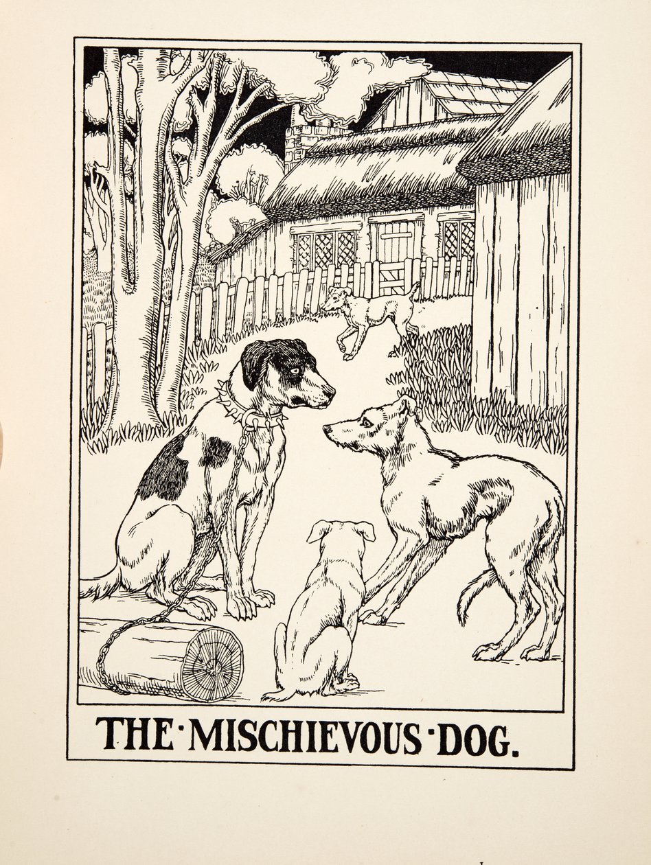 Złośliwy pies, z Stu bajek Ezopa, wyd. 1903 (rycina) autorstwa Percy J. Billingshurst