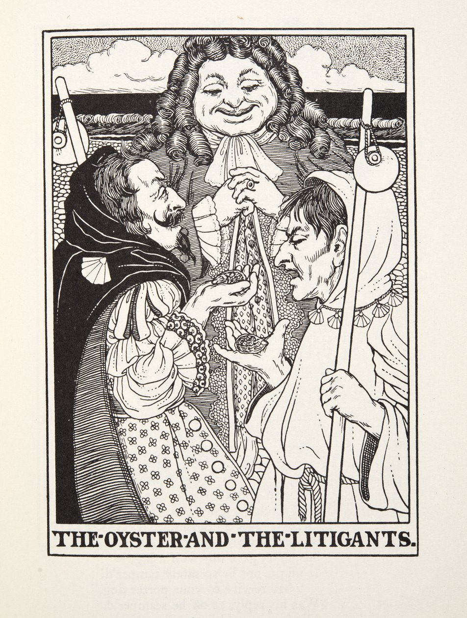 The Oyster and the Liligants, z Fontaine Fables, wyd. 1905 (grawerowanie) autorstwa Percy J. Billingshurst