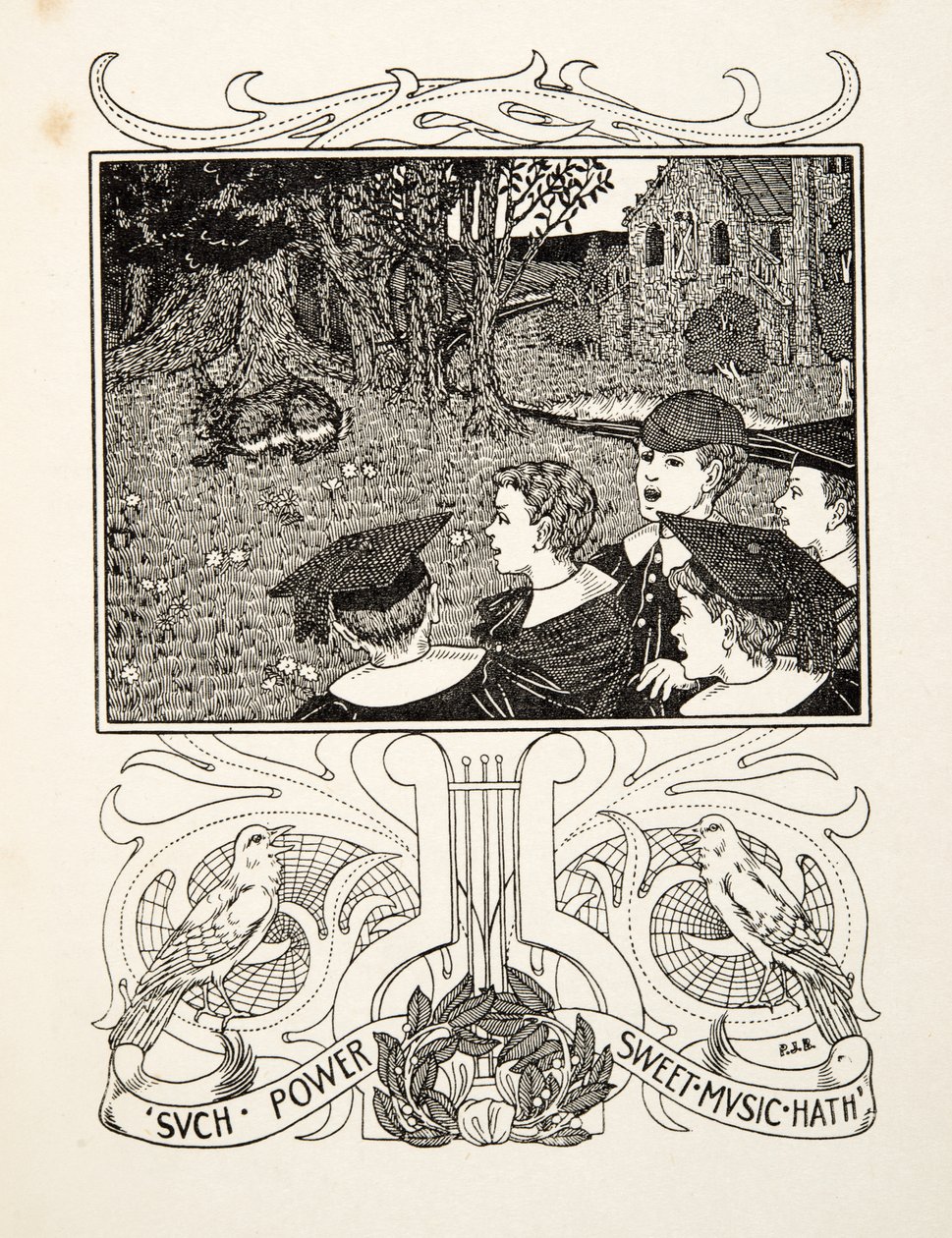 Potęga muzyki, z „Stu anegdot zwierząt”, wyd. 1924 (grawerowanie) autorstwa Percy J. Billingshurst