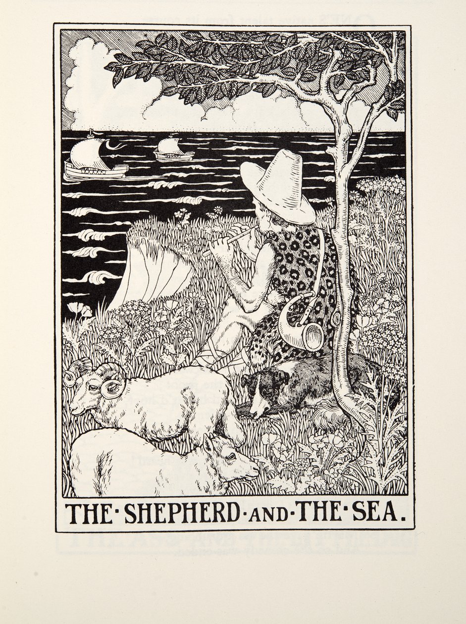 Pasterz i morze, z Fontaine Fables, wyd. 1905 autorstwa Percy J. Billingshurst