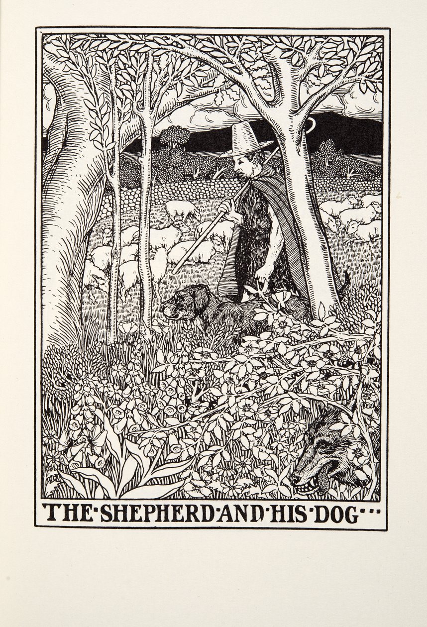 Pasterz i jego pies, z Fontaine Fables, wyd. 1905 autorstwa Percy J. Billingshurst