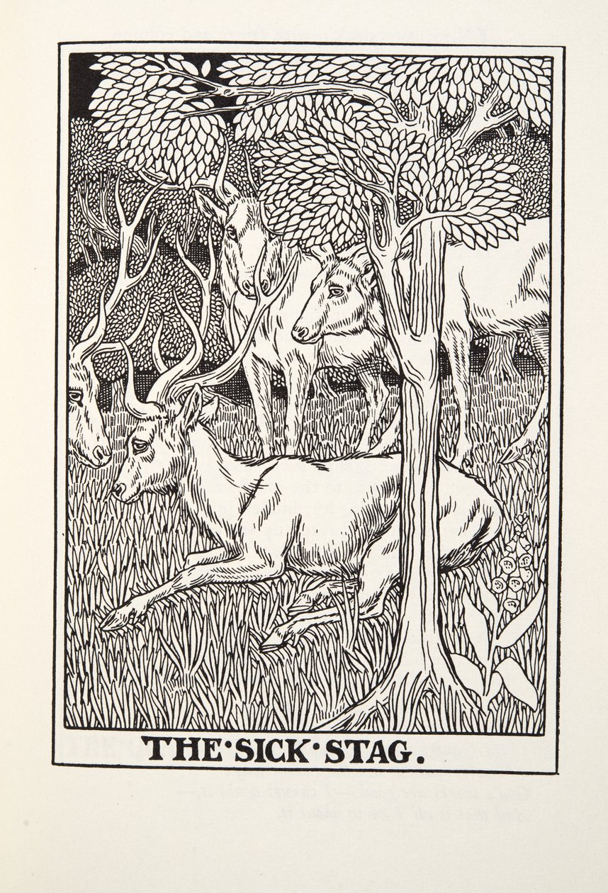 The Sick Stag, z Fontaine Fables, wyd. 1905 autorstwa Percy J. Billingshurst