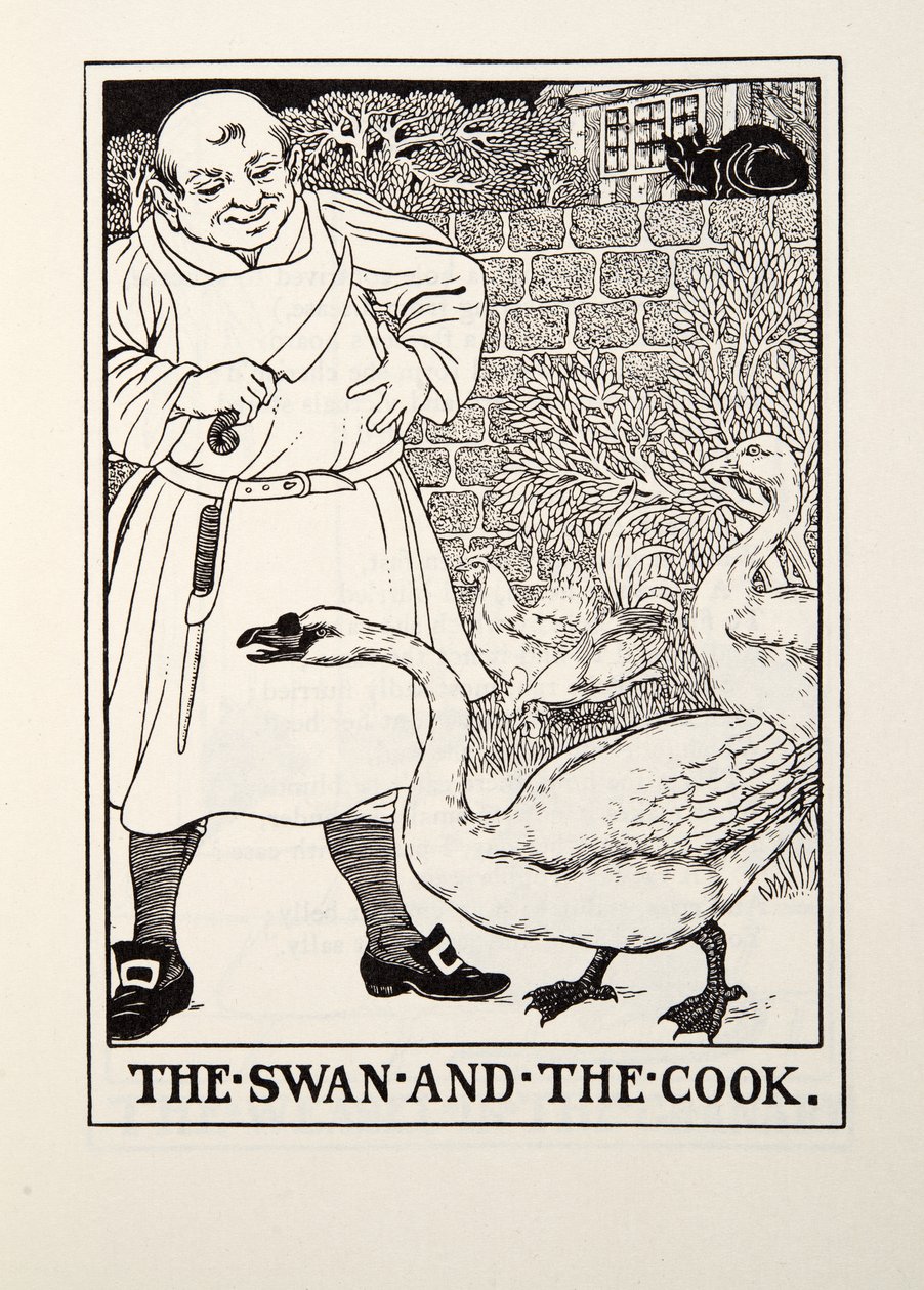 Łabędź i kucharz, z Fontaine Fables, wyd. 1905 autorstwa Percy J. Billingshurst