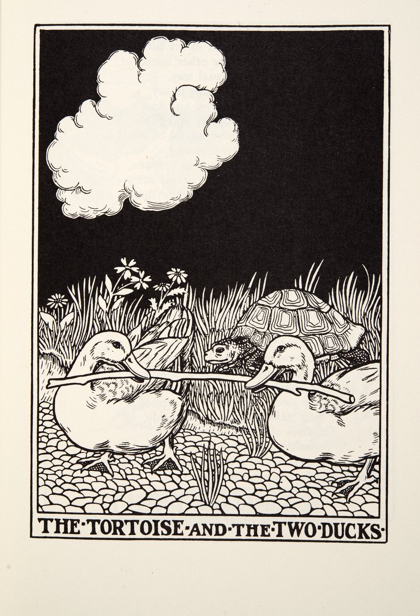 Żółw i dwie kaczki, z Fontaine Fables, wyd. 1905 autorstwa Percy J. Billingshurst