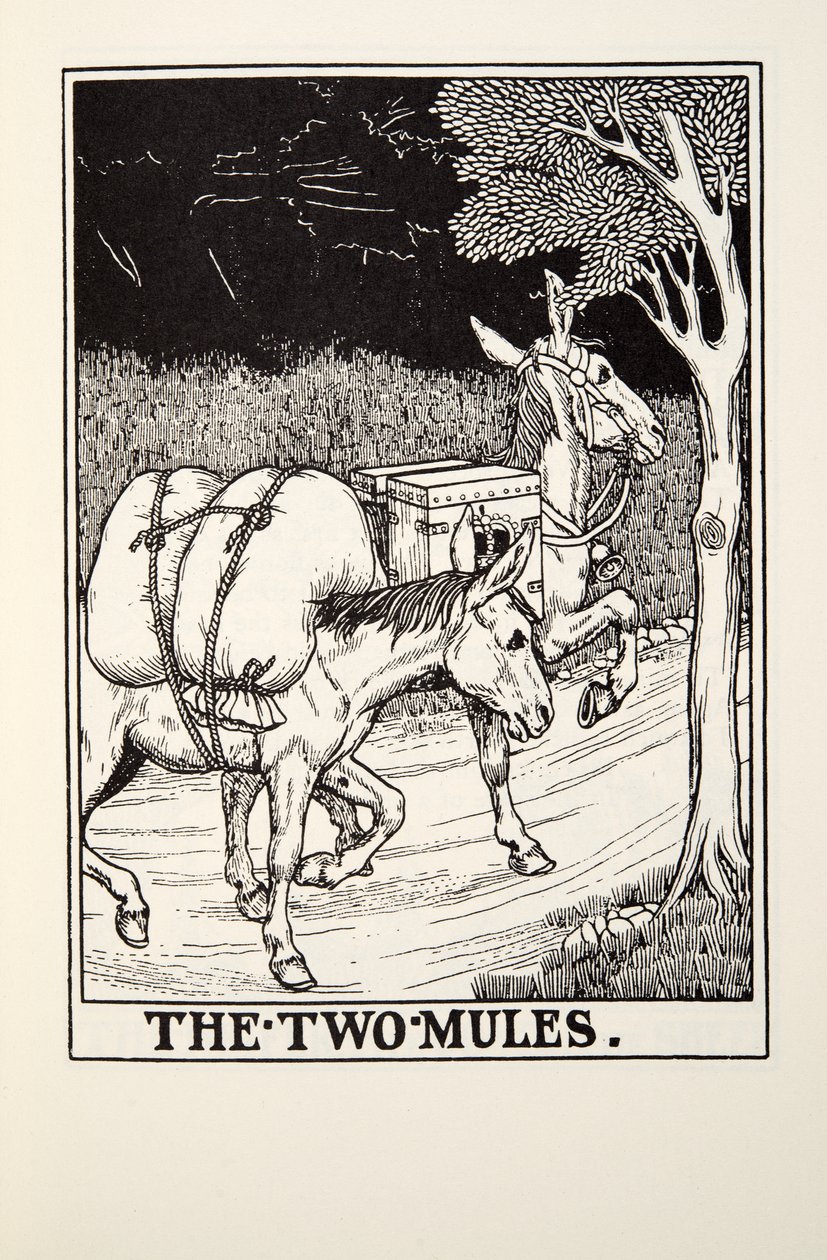 The Two Mules, z Fontaine Fables, wyd. 1905 autorstwa Percy J. Billingshurst