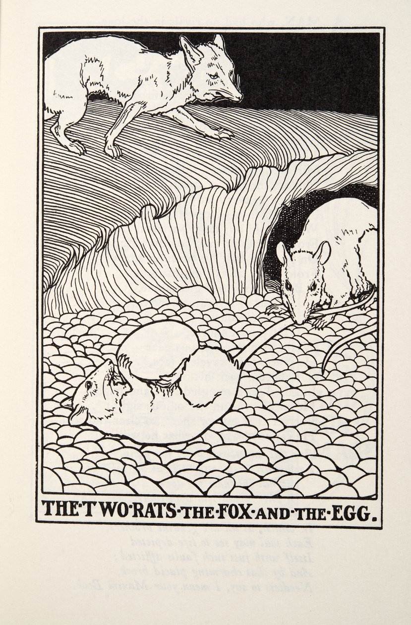 Dwa szczury, lis i jajko, z Fontaine Fables, wyd. 1905 autorstwa Percy J. Billingshurst