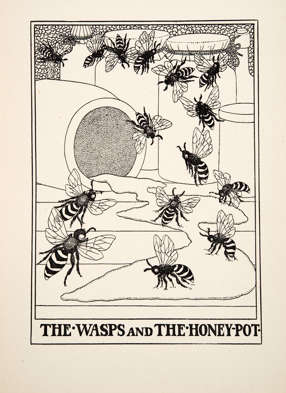 Osy i Honeypot, z Stu bajek Ezopa, wyd. 1903 autorstwa Percy J. Billingshurst