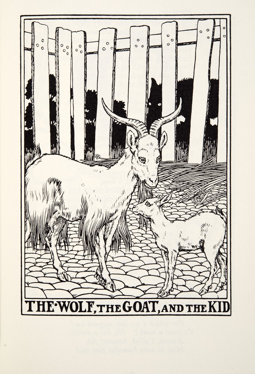 Wilk, koza i dzieciak, z Fontaine Fables, wyd. 1905 autorstwa Percy J. Billingshurst