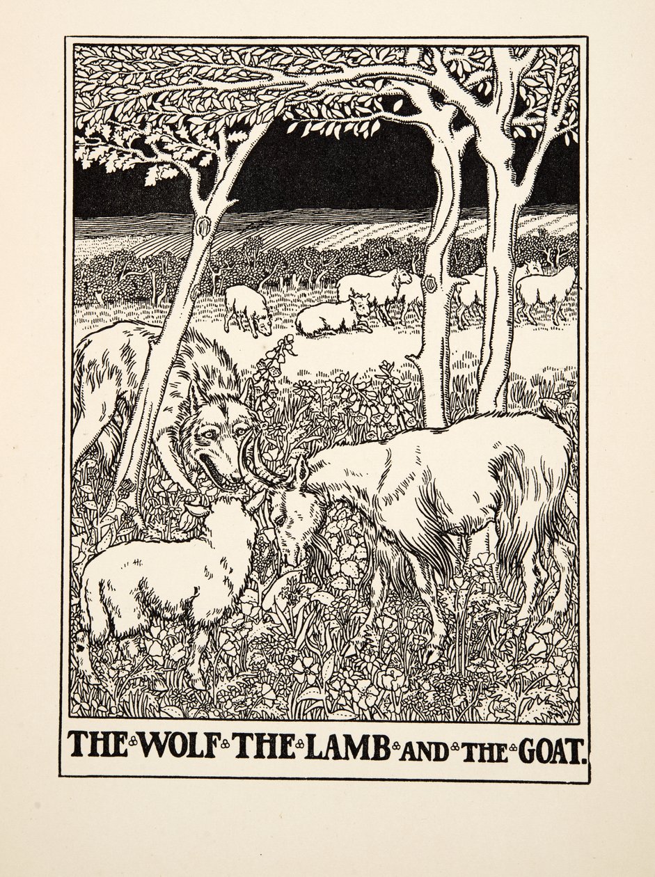 Wilk, Baranek i Koza, ze Sto bajek Ezopa, wyd. 1903 (rycina) autorstwa Percy J. Billingshurst