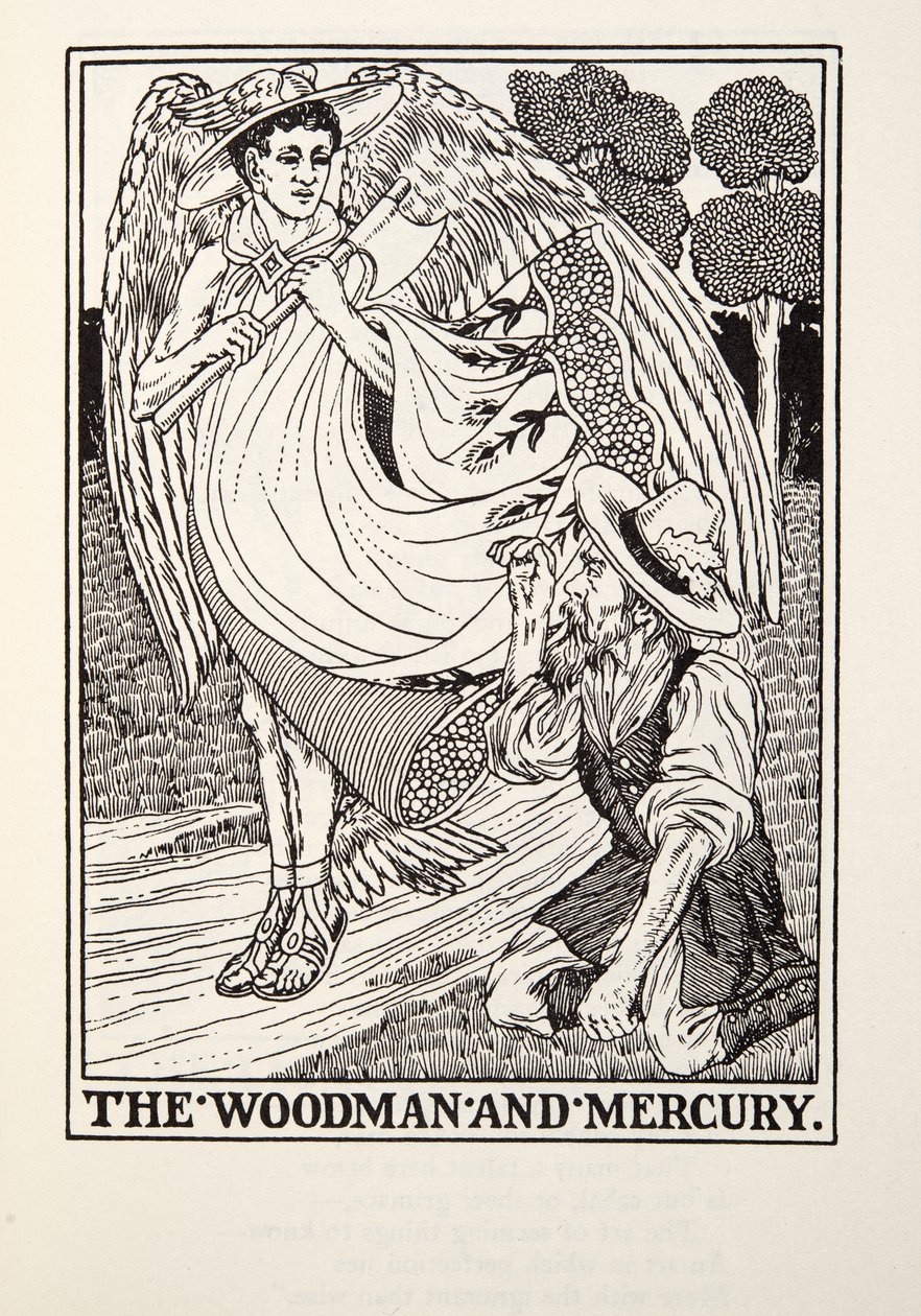 Woodman i Mercury, z Fontaine Fables, wyd. 1905 autorstwa Percy J. Billingshurst