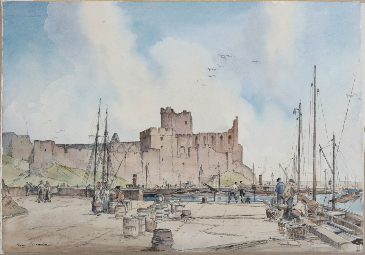 Zamek Peel, Wyspa Man (ołówek i akwarela na papierze) autorstwa Percy Lancaster