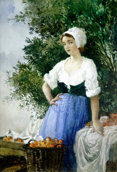 Pomarańczowy sprzedawca (akwarela na papierze) autorstwa Percy Lancaster