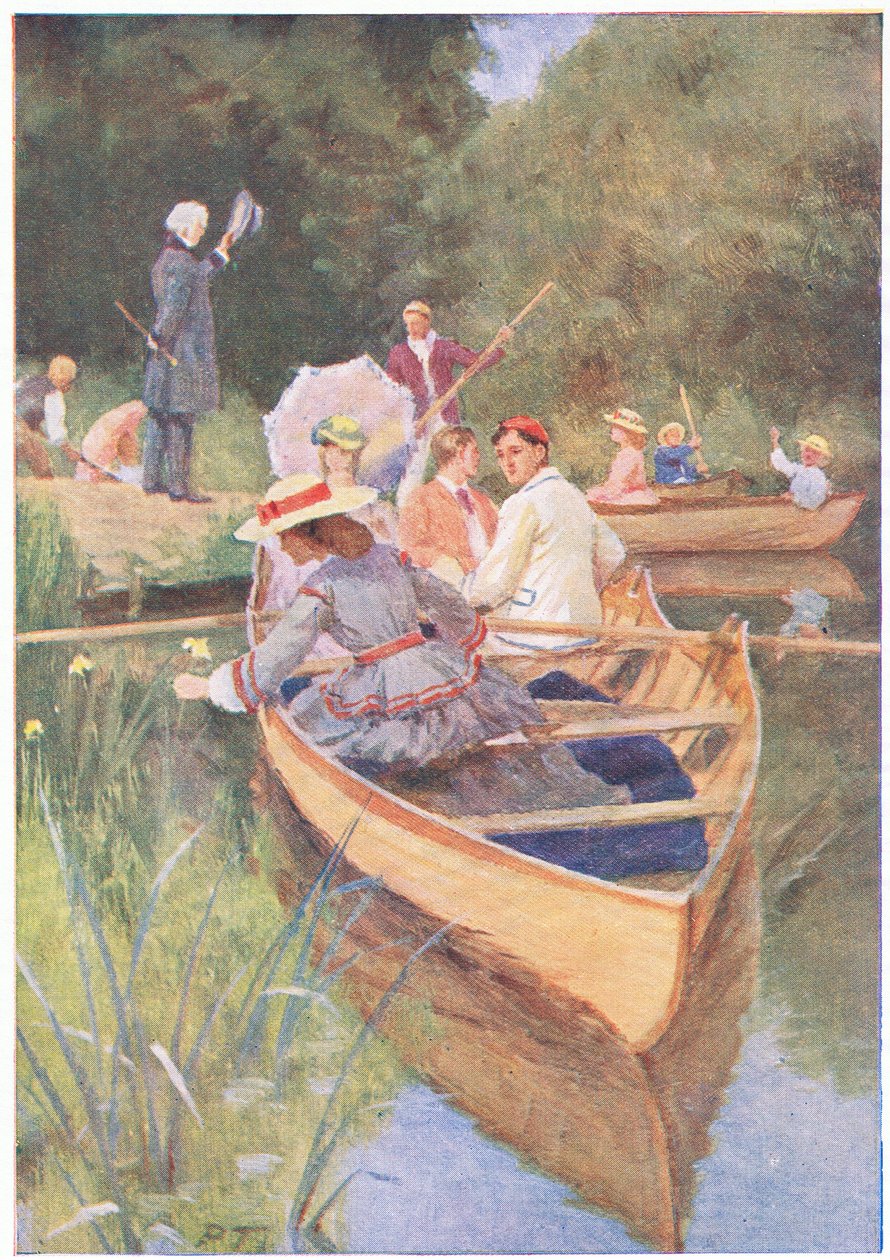 Laurie i Jo wiosłowali jedną łodzią, z Little Women opublikowanej przez Associated Newspapers Limited, c.1940 (kolor lito) autorstwa Percy Tarrant
