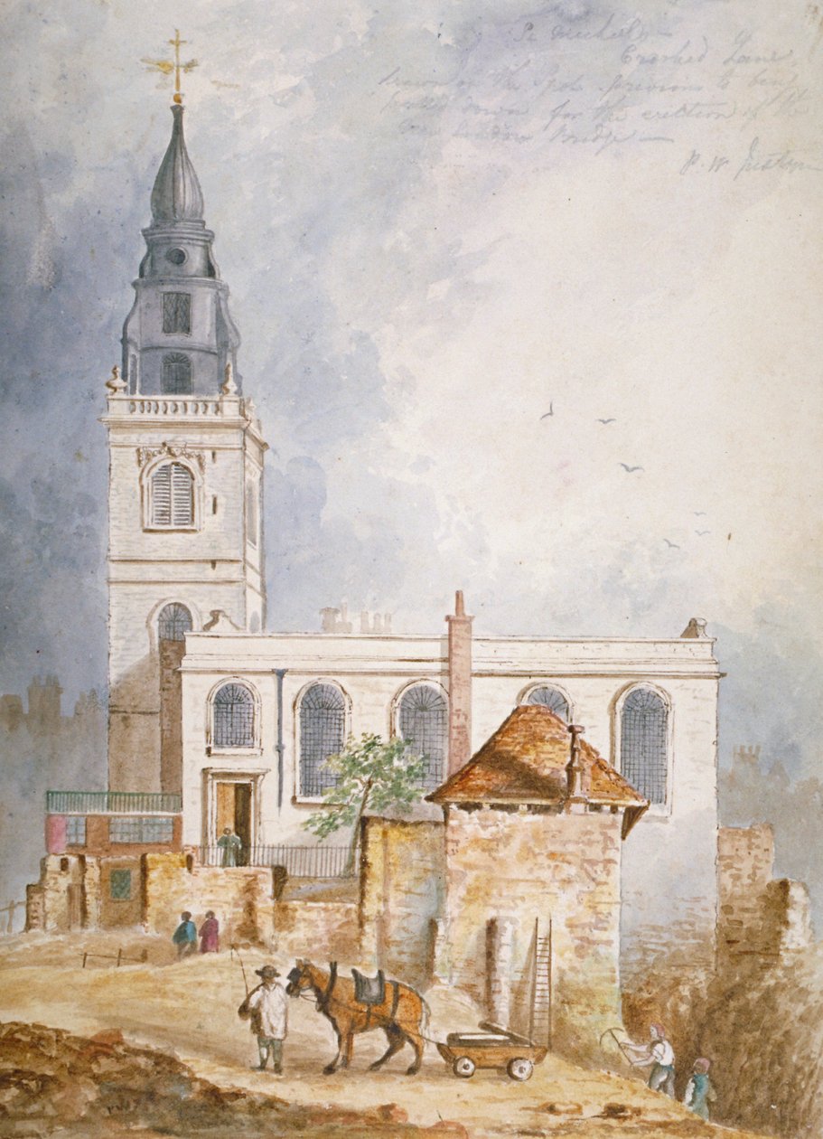 Widok kościoła św. Michała, Crooked Lane, City of London, 1831 autorstwa Percy William Justyne