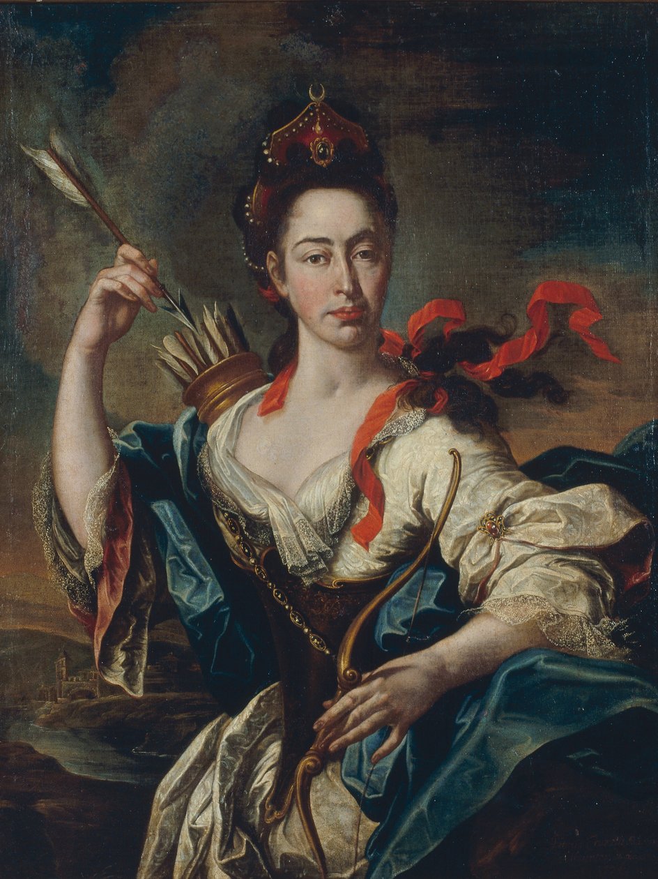 Portret kobiety z atrybutami Diany autorstwa Pere Crusells