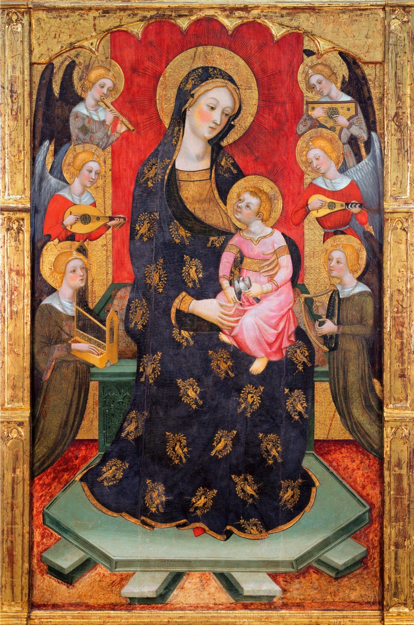 Madonna z Dzieciątkiem i Aniołami - Madonna z Aniołami Grającymi Muzykę - Obraz Pere (Pedro) Serra (aktywny około 1357-1406), ca 1380 - Tempera na panelu - Museu Nacional d