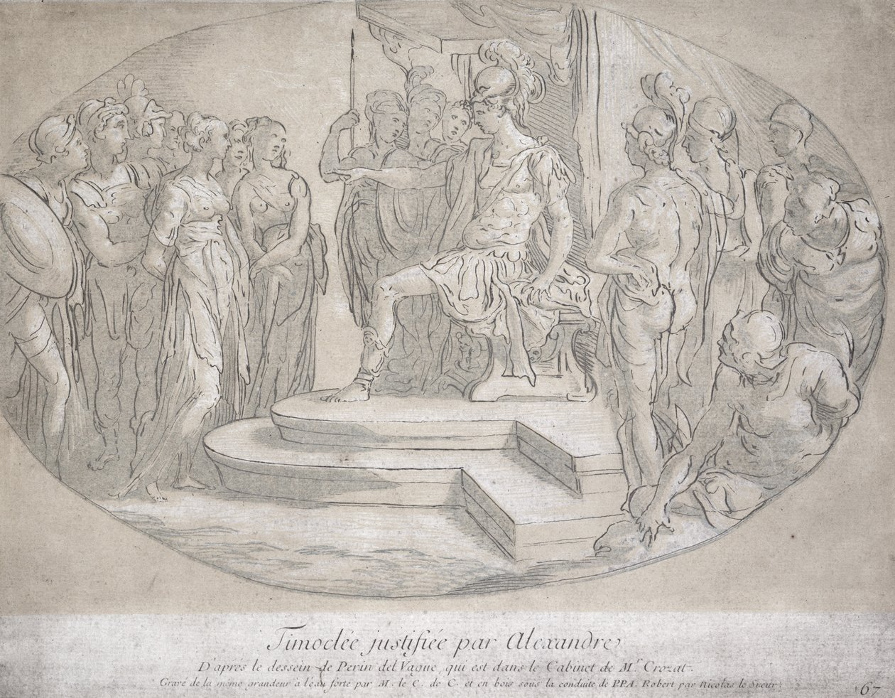Alexandre et Timoclee, grawerowane przez Nicolasa Lesueura (1691-1764) (lito) autorstwa Perino del Vaga