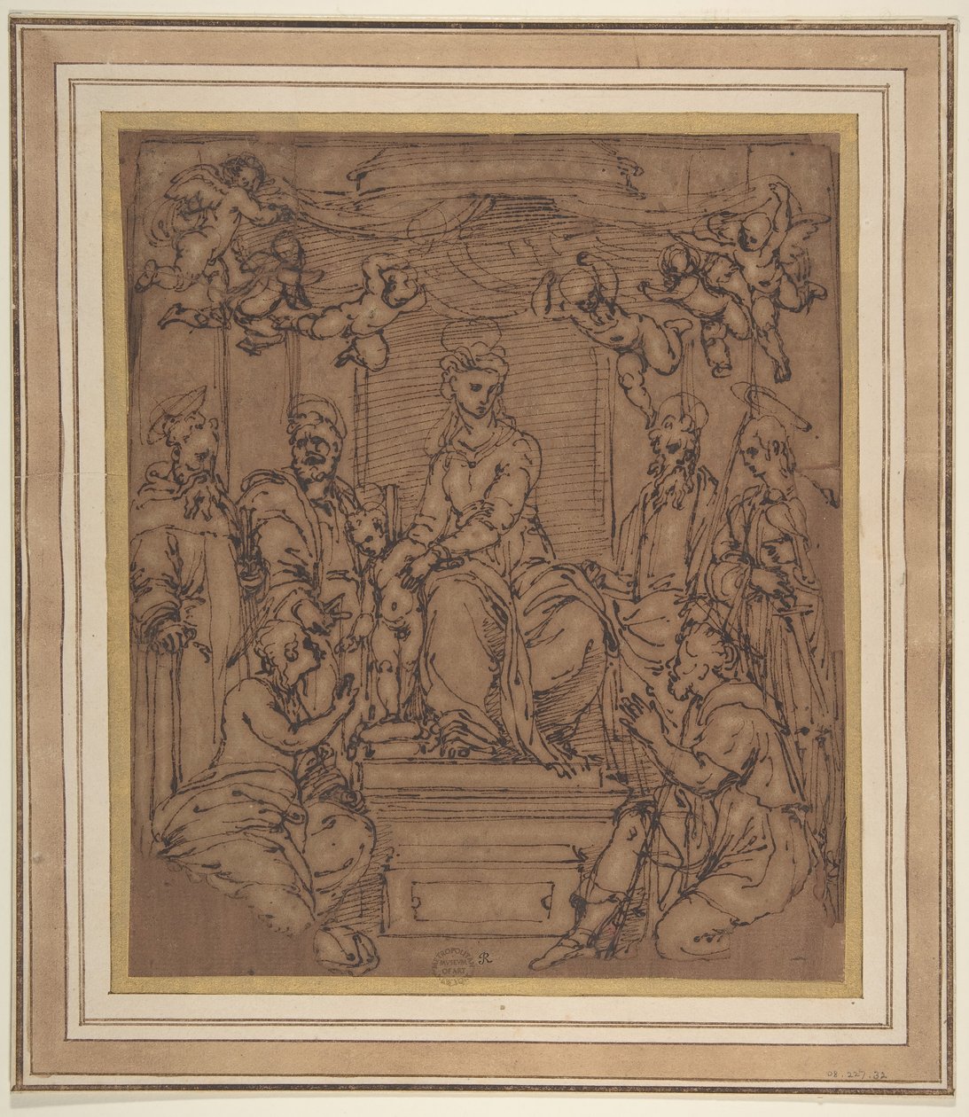 Dziewica z Dzieciątkiem na tronie ze św. Antonim Opatem, św. Piotrem, św. Pawłem..., 1522-23. autorstwa Perino del Vaga