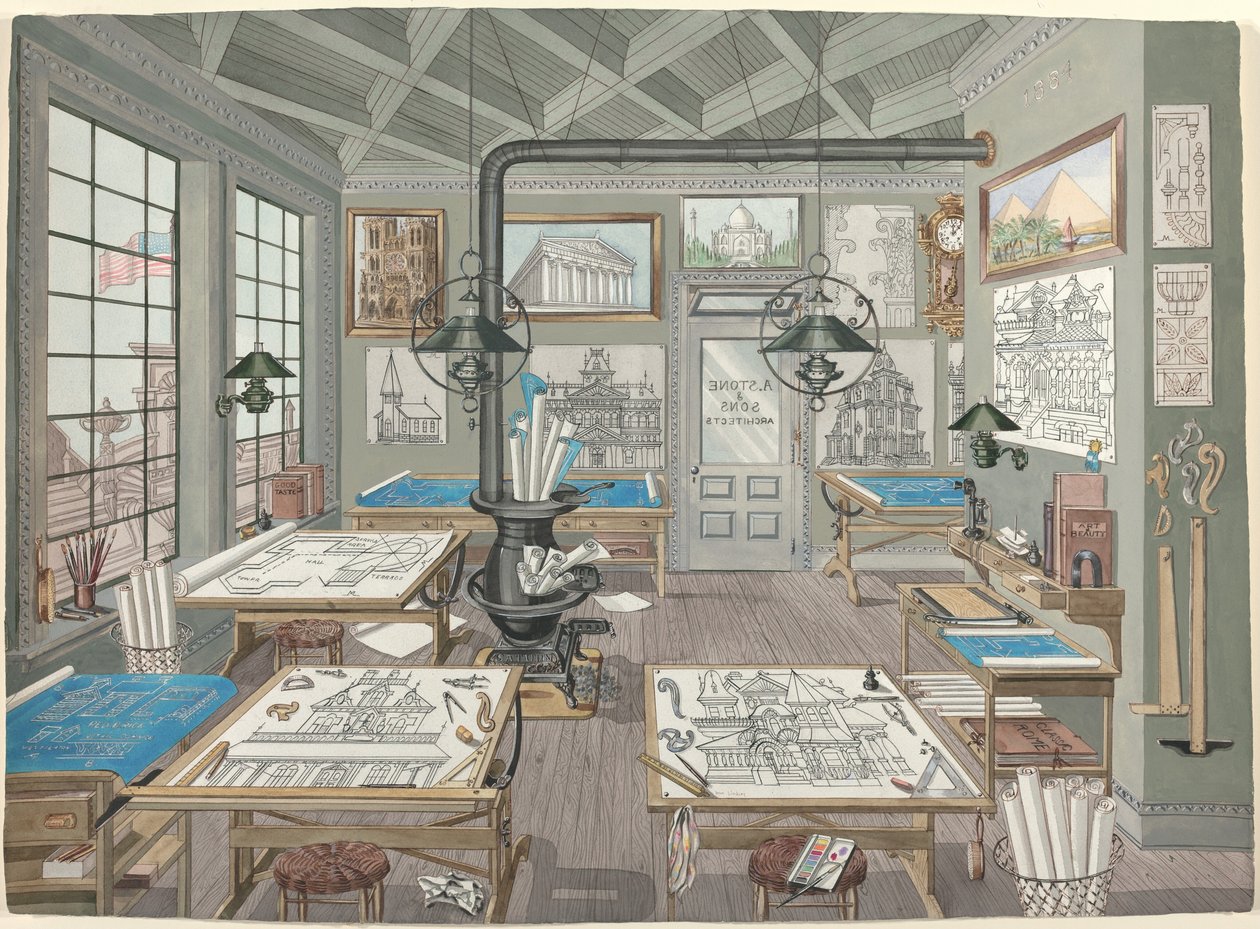 Pomieszczenie kreślarskie architekta, 1884 autorstwa Perkins Harnly