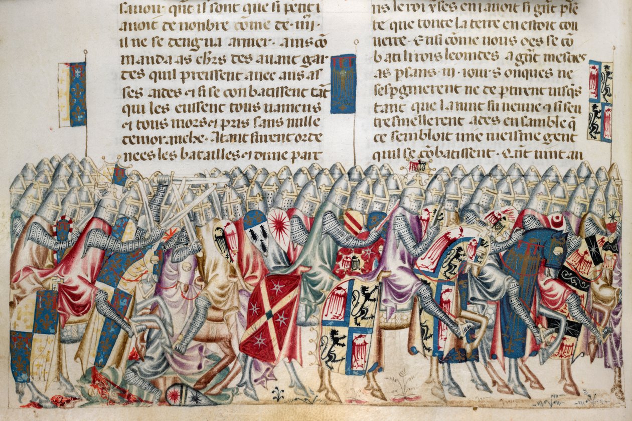 Royal 20 D. I f.221v Expedition of Xerces, ilustracja z „Faits des Romains”, c.1340 (welum) autorstwa Perrin Remy