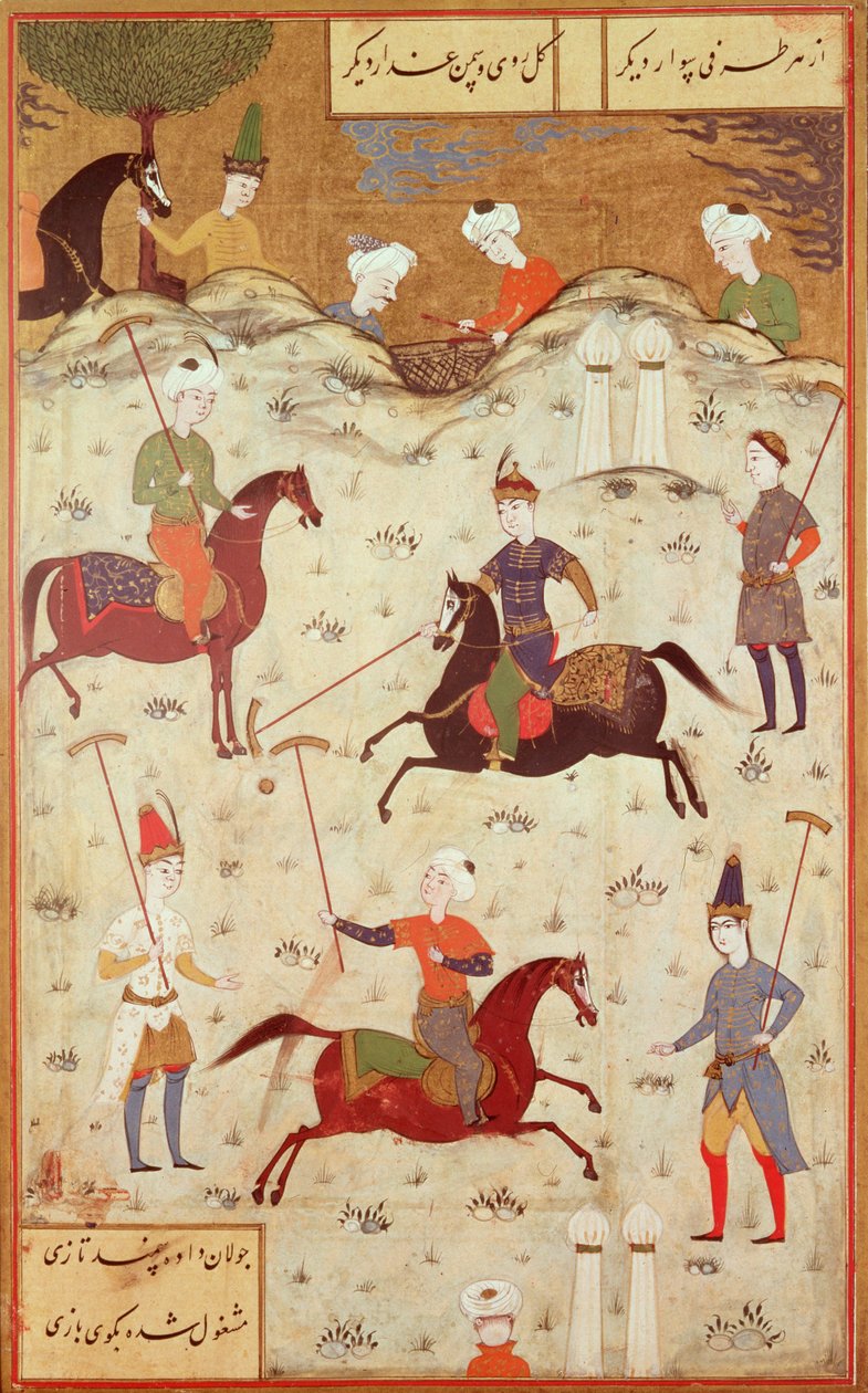 Gra w polo (pióro, atrament i toaleta na papierze) autorstwa Persian School
