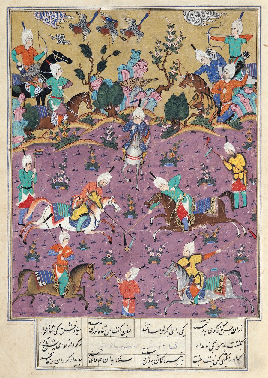 Ms D-184 fol.140a Siavosh grający w polo z Afrasiabem, z „Firdawsi