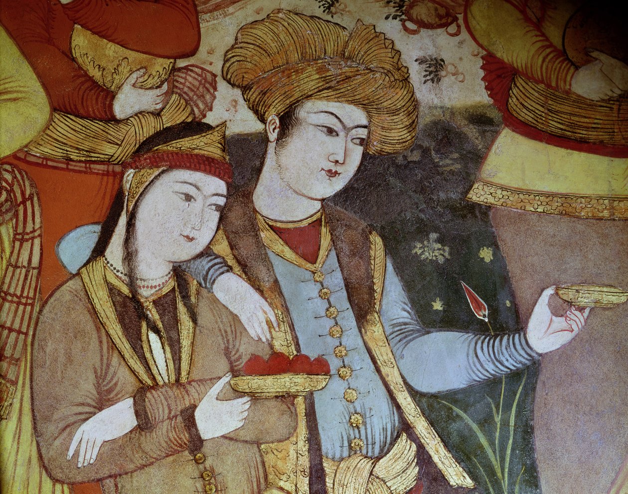 Szlachta na dworze szacha Abbasa I (1588-1629) (detal) autorstwa Persian School