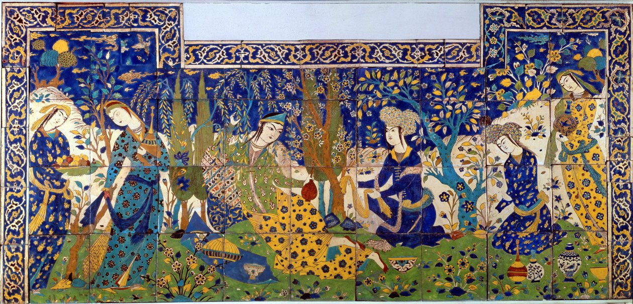 Panel z glazurowanej ceramiki kaflowej, Isfahan (naczynia fritware) autorstwa Persian School