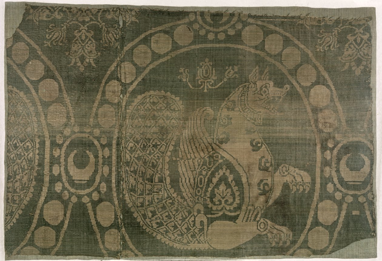 Fragment jedwabiu przedstawiający Senmurwów z dynastii Sasanidów (226-651) (tkanina) autorstwa Persian School
