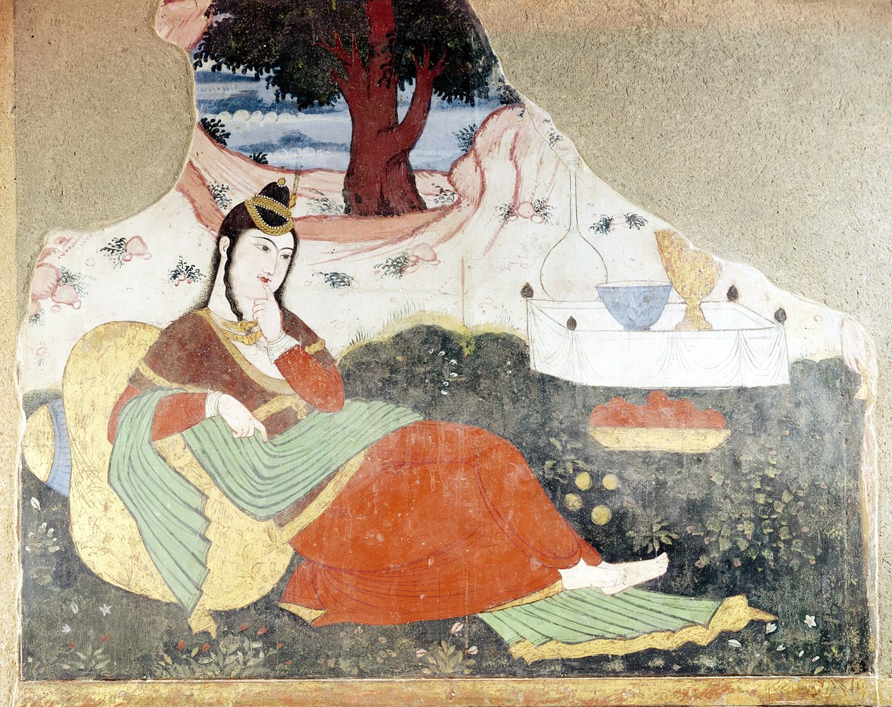 Kobieta w ogrodzie Szacha Abbasa I (1588-1629) autorstwa Persian School