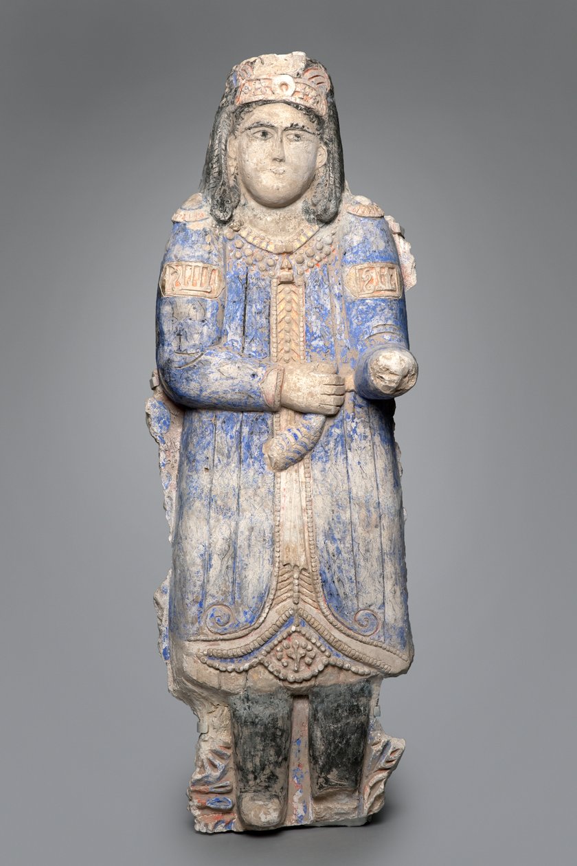 Figura dworzanina z fryzu pałacowego, dynastia Seldżuków, 11501250 (stiuk malowany) autorstwa Persian School