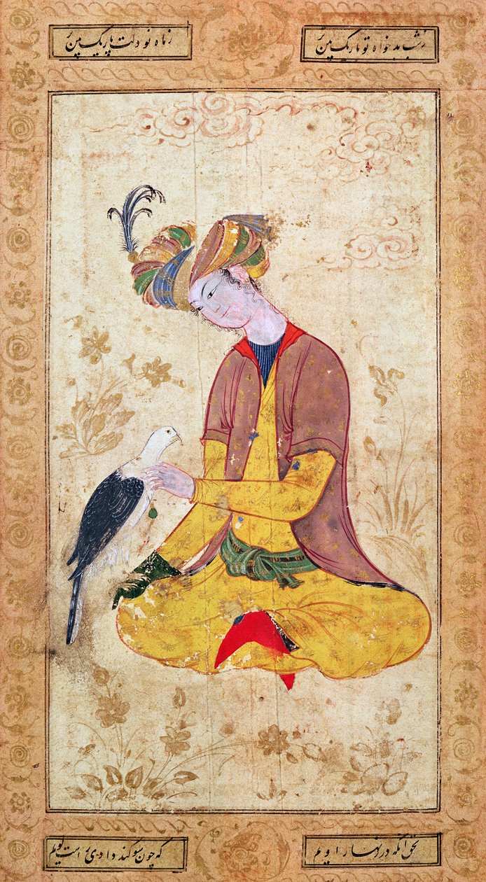 Łowca głaszczący swojego sokoła autorstwa Persian School