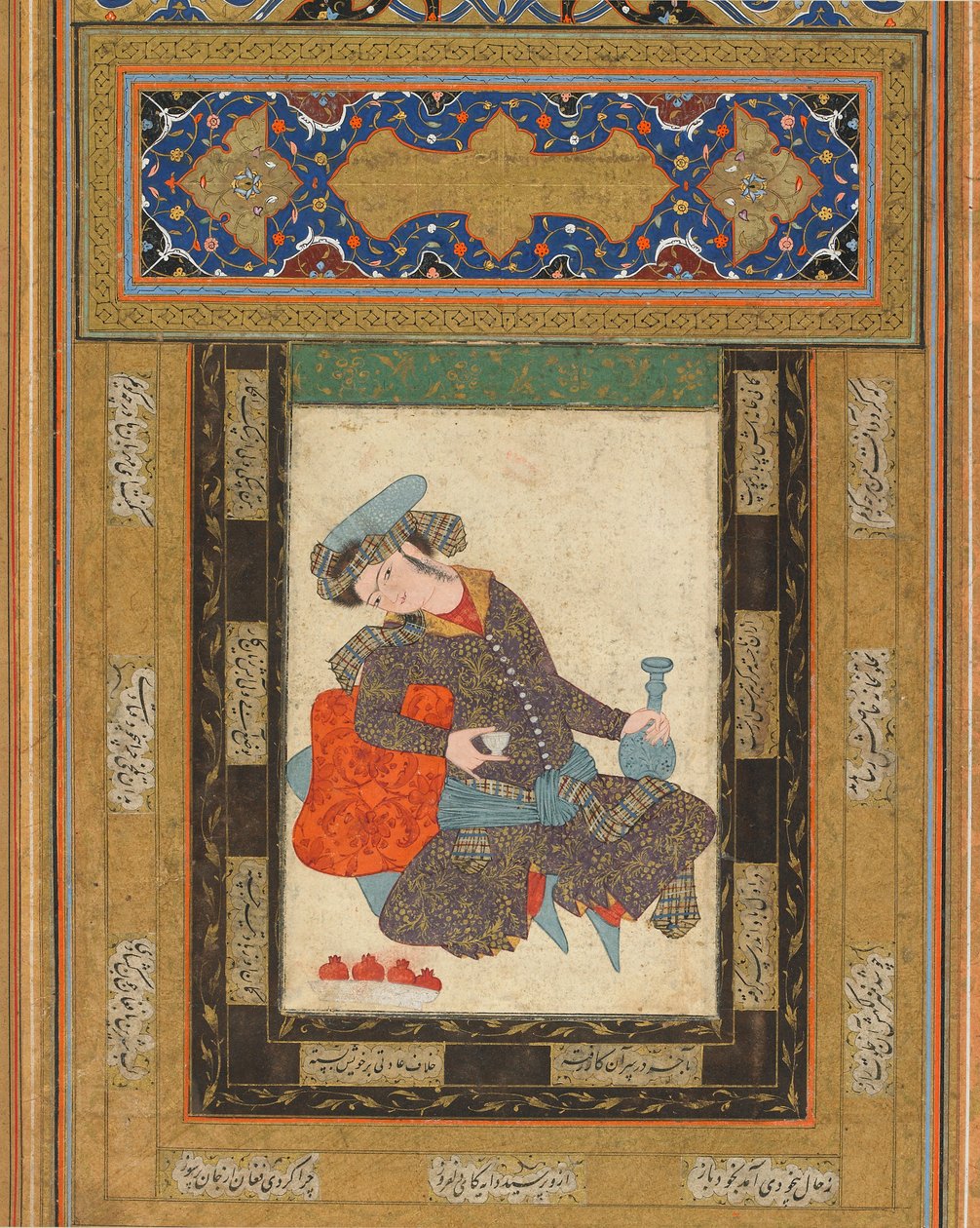Leżąca młodość, Iran, okres Safawidów, ok. 1600-10 (nieprzezroczysta akwarela, atrament i złoto na papierze) autorstwa Persian School