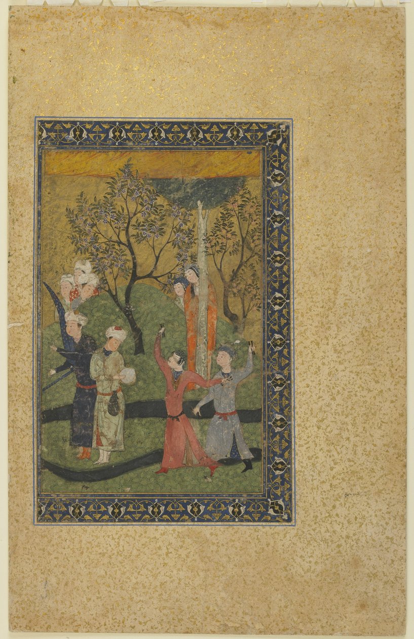 Książę i księżniczka w otoczeniu dworzan w ogrodzie, ok. 1480 autorstwa Persian School