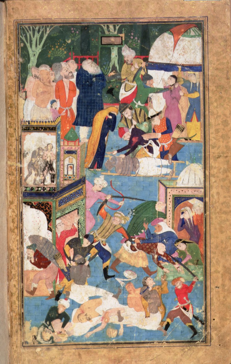Dodaj 22703 fol.52v Splądrowanie Isfahanu w 1387 ukazujące siły Timura plądrujące, plądrujące i mordujące autorstwa Persian School