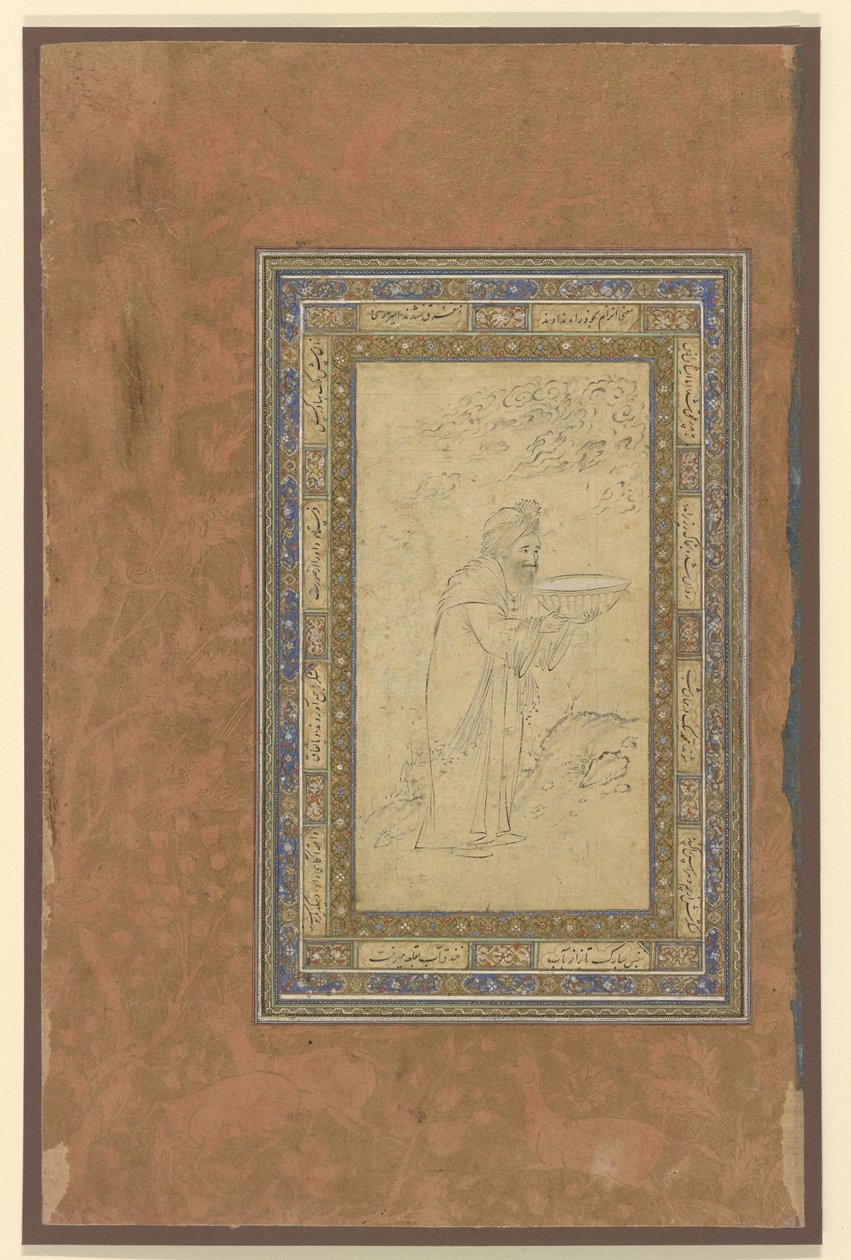 Stary człowiek niesie miskę, ok. 1610-15 autorstwa Persian School