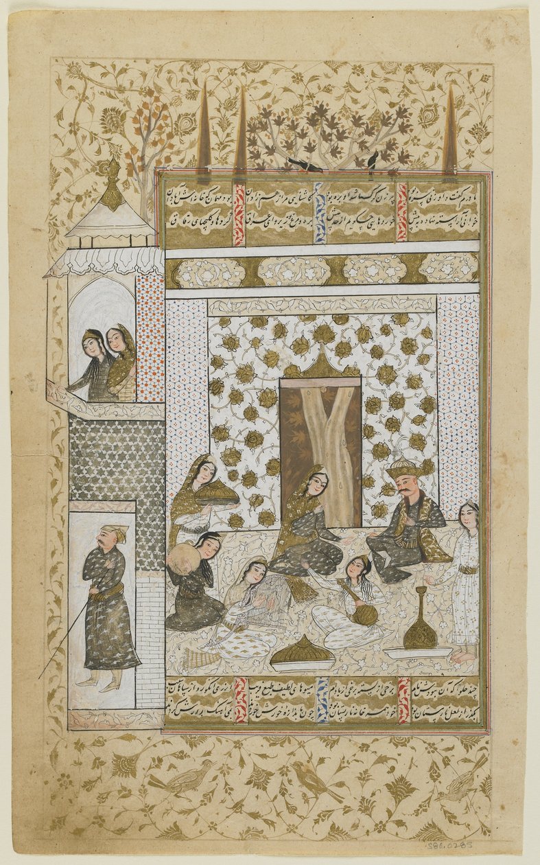 Bahram Gur i księżniczka w białym pawilonie, z Khamsy, ok. 1600-10 autorstwa Persian School