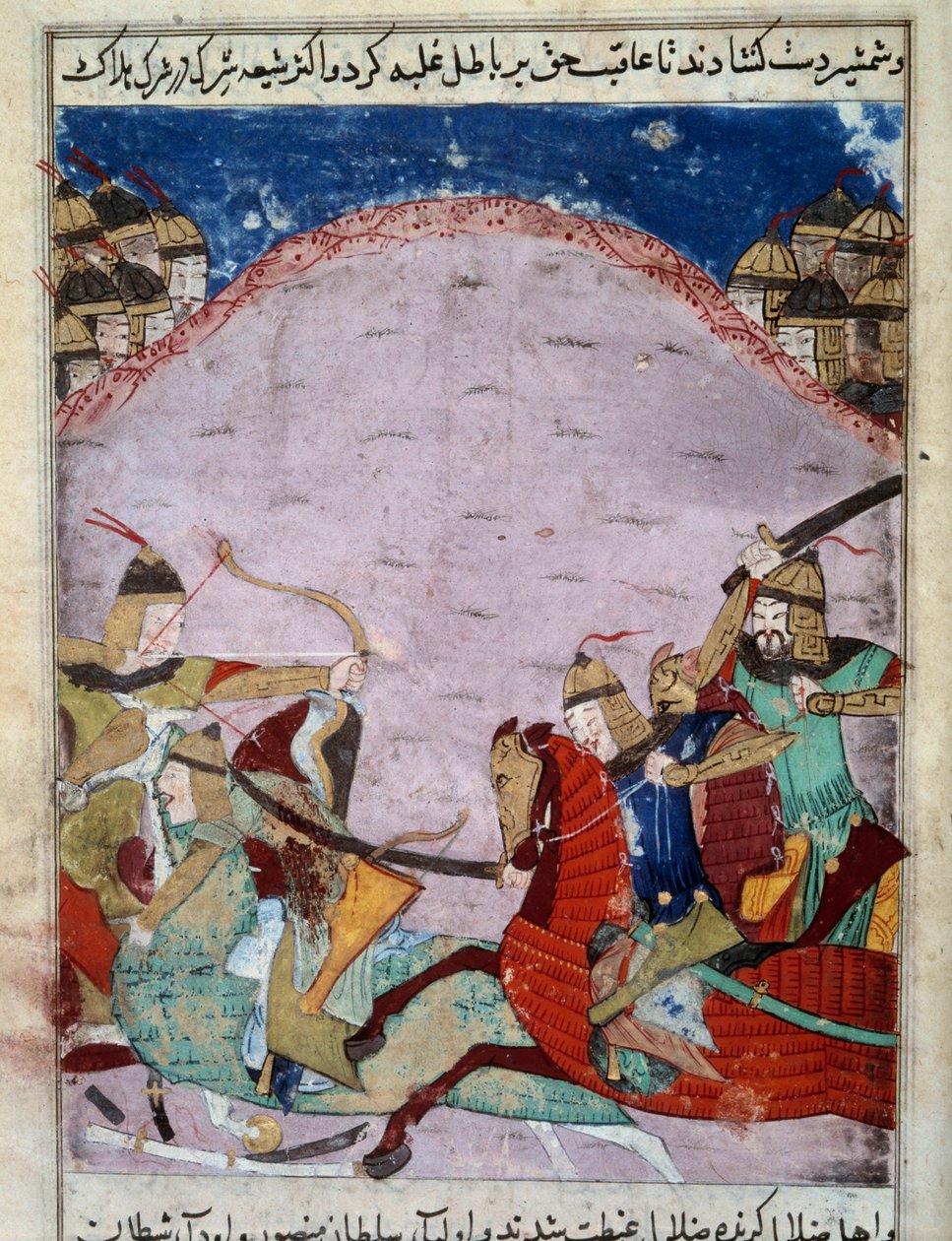 Bitwa Mongołów i Gruzinów. Gruzini uciekają. Miniatura perska około 1430 r. Paryż, B.N. autorstwa Persian School