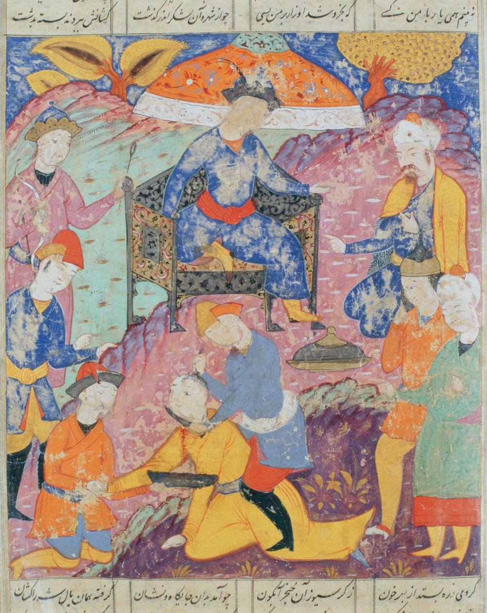 Ścięcie Syjawiusza, ilustracja z „Shahnama” (Księgi Królów) Abu