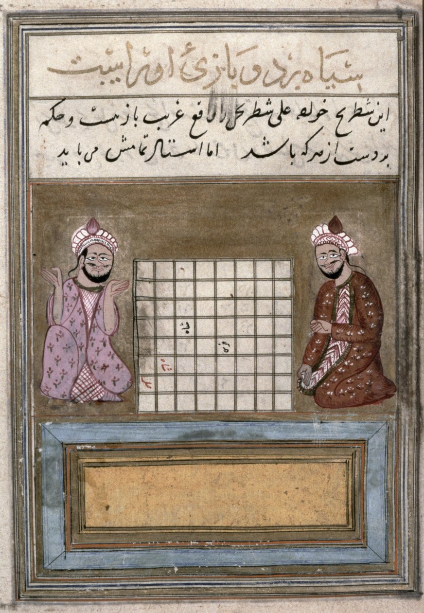 Szachiści, strona z traktatu o szachach, wczesny okres Safawidów, druga połowa XVI wieku (tusz na papierze) autorstwa Persian School
