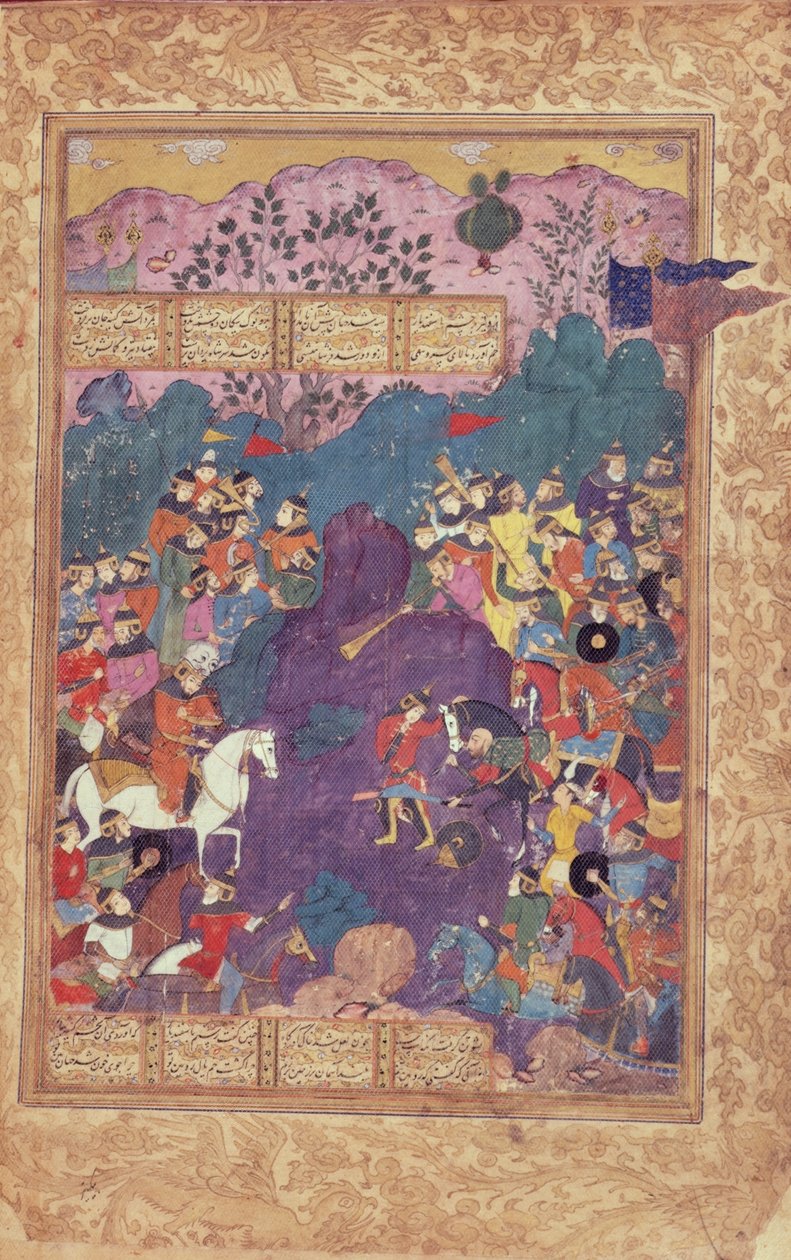Śmierć Isfandiyara, z „Shahnama” (Księga Królów) Firdawsiego (welum) autorstwa Persian School