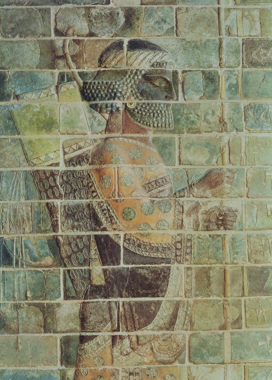 Detal łucznika z fryzu, z pałacu Dariusza Wielkiego (548-486 p.n.e.) w Suzie, Iran, okres Achemenidów, ok. 500 p.n.e. (cegła glazurowana) autorstwa Persian School