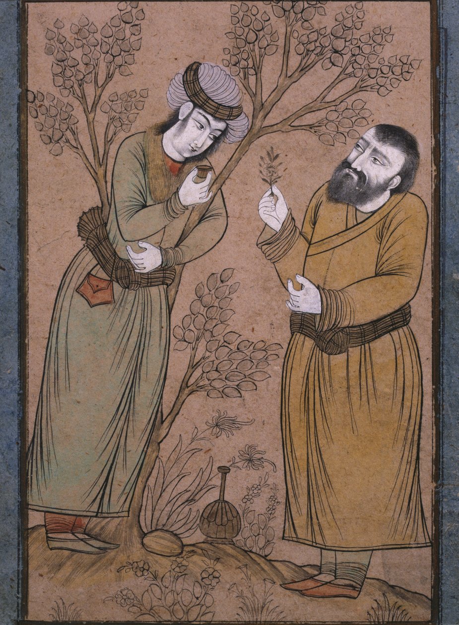 Lekarz podający młodemu mężczyźnie ziołowy lek, koniec XVII-pocz. XVIII w. autorstwa Persian School