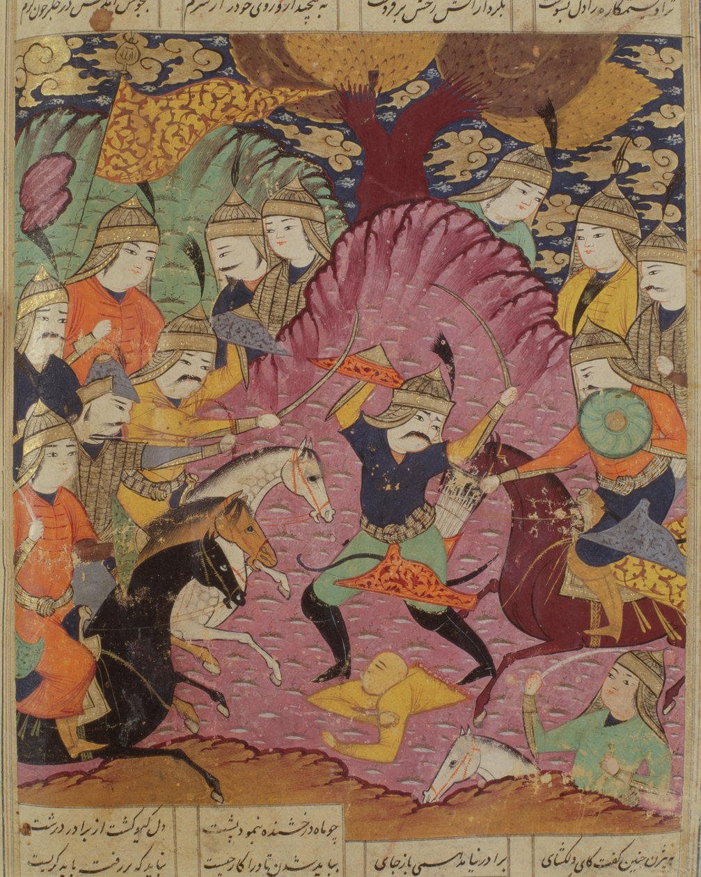 Walka między Bahramą a Tazawem, ilustracja z Shahnama (Księgi Królów) autorstwa Abul-Qasima Manura Firdawsiego (ok.934-c.1020) 1619 autorstwa Persian School