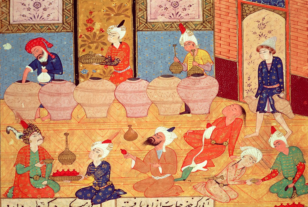 Fol.33v, Fragment bankietu z muzykami, z tomiku wierszy Hafiza Shiraziego (ok.1325-c.1388) 1554 autorstwa Persian School