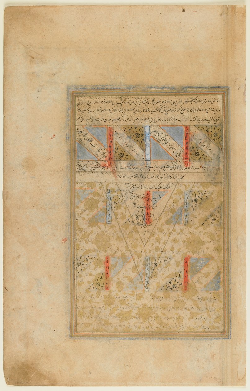 Folio z Rawdat al-safa (Ogrodu Czystości) Mirkhwanda (zm. 1498) Sziraz, Iran, okres Safawidów, 1571-72 (nieprzezroczysta akwarela, atrament i złoto na papierze) autorstwa Persian School