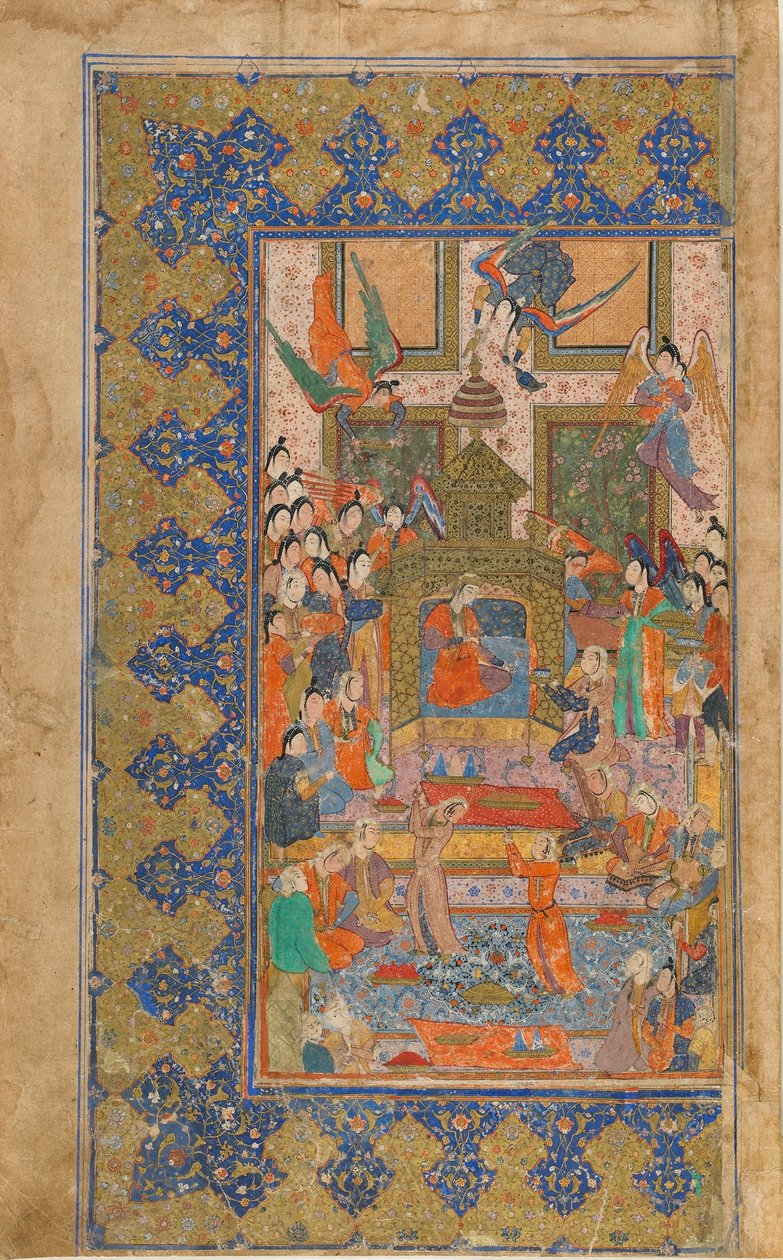 Folio z niezidentyfikowanego tekstu; recto: Księżniczka na tronie, Sziraz, Iran, ok. 1560 (nieprzezroczysta akwarela, tusz i złoto na papierze) autorstwa Persian School