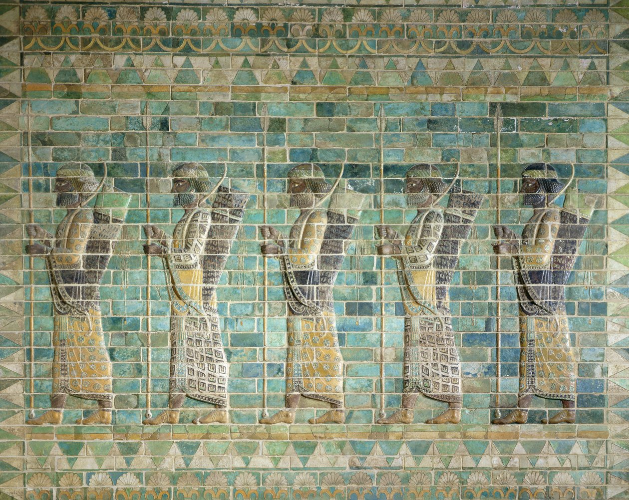Fryz łuczników z Pałacu Dariusza Wielkiego (548-486 pne) w Suzie, Iran, okres Achemenidów, ok. 500 pne (glazurowane cegły) autorstwa Persian School