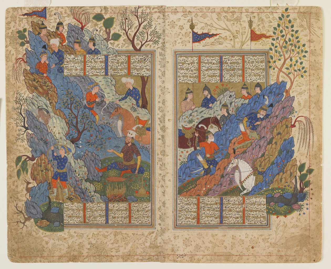 Gudarz zabija Pirana na górze z Shahnama autorstwa Persian School